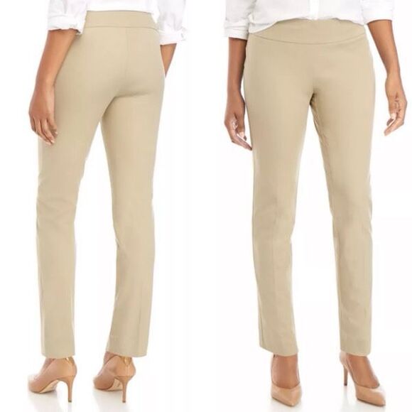 Crown & Ivy Ashley True Khaki Pull On Bi Stretch Pants Size 16 Straight Leg - Picture 1 of 11